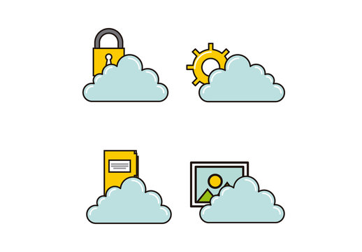 4 Cartoon Style Cloud Storage and Security Icons