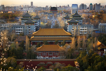 Jinshang Park Looking North at Drum Tower Beijing China Overview