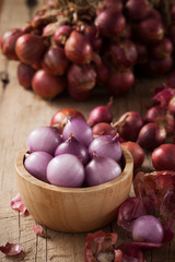 shallots still life wood background