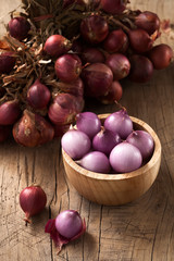 shallots still life wood background