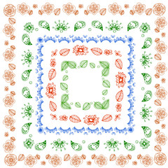 hand drawn set of border frame with flowers and leaves. vector eps 10