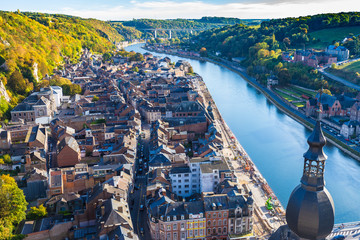 Aerial view of Dinant, Belgium and river Meuse - obrazy, fototapety, plakaty