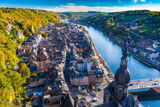 Aerial view of Dinant, Belgium and river Meuse