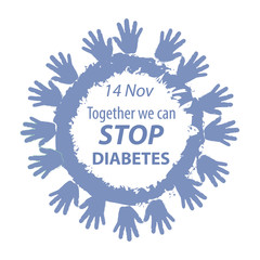 hands blue circle symbol of diabetes