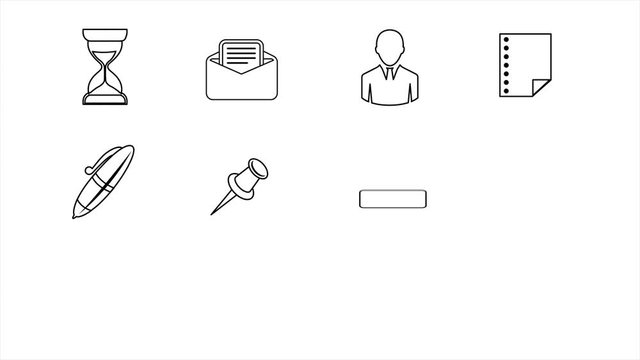 Business and Office Line Icons. 4K Alpha Channel