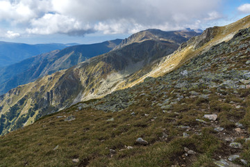 Fototapeta na wymiar Panorama of Green hills of Rila Mountain, Bulgaria