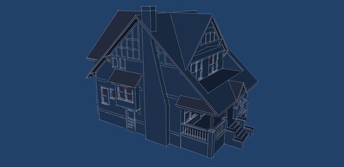Naklejka premium Casa azul dibujo ilustración 