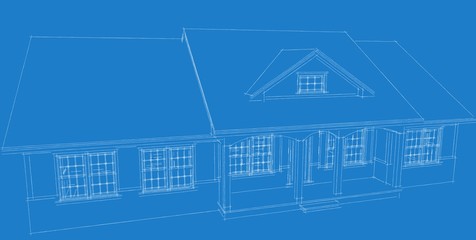 Boceto 3d fondo azul casa