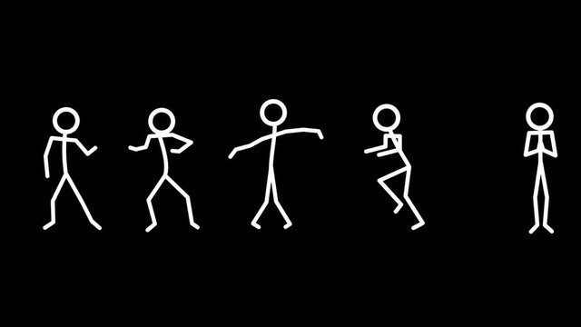 Dancing Stickmen. This loop footage of white stick men on black will enhance your productions.