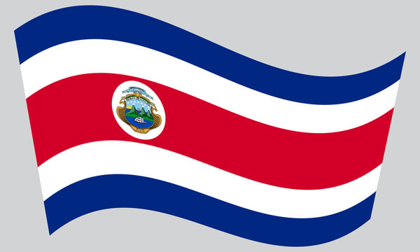 Flag of Costa Rica waving on gray background