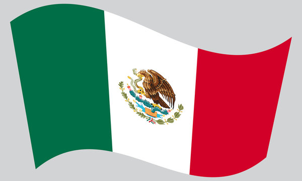 Flag of Mexico waving on gray background