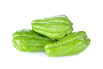 whole fresh chayote on white background