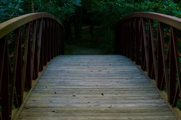 Obraz premium Wooden Bridge Leading into the Wood