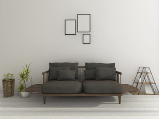 3d rendering beautiful soft black sofa with plant in nice living room