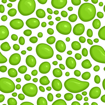 Seamless pattern of slime drops. Vector abstract illustration with green liquid blobs, splatters and paint stain on grey. Halloween background