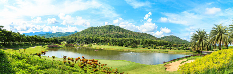 Fototapeta na wymiar Golf course landscape panorama