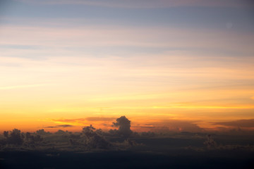 View of the clouds and airplane wing from the Inside