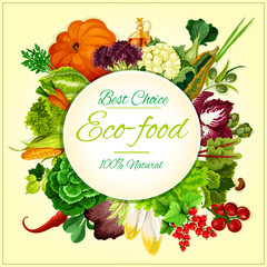 Eco food, organic vegetables and fruits symbol