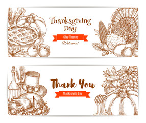 Thanksgiving greeting banners, cards set
