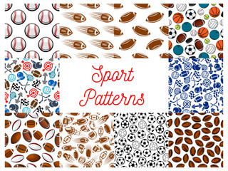 Sporting items, game equipment seamless patterns