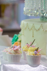 Sweet wedding cupcakes./ Sweet beauty and topping pastel color on wedding cake decoration.

