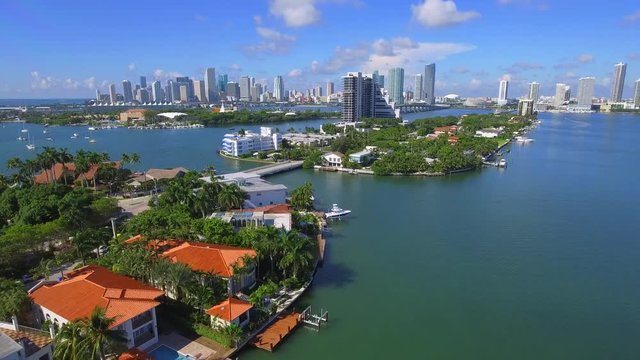 Aerial video of million dollar homes in Miami Beach