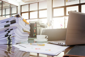 Business Concept, Pile of unfinished documents on office desk, Stack of business paper