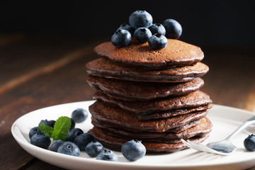 chocolate pancakes with fresh blueberry © shersor