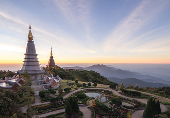 thai temple ,north of thailand Landscape of two pagoda chiangmai
