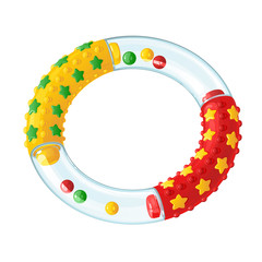детская погремушка - прорезыватель зубов, в форме разноцветного кольца со звездочками и пупырышками