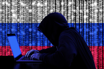 Hacker from russia at work cybersecurity concept