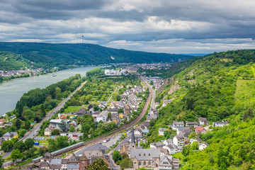 Fototapeta na wymiar Aerial view of the small town Braubach and the Rhine Valley at R