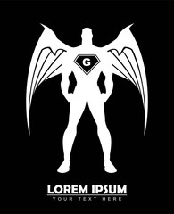 white winged man, white guardian angel. white silhouette of a man with the wings 