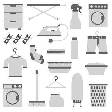 Vector flat laundry room objects