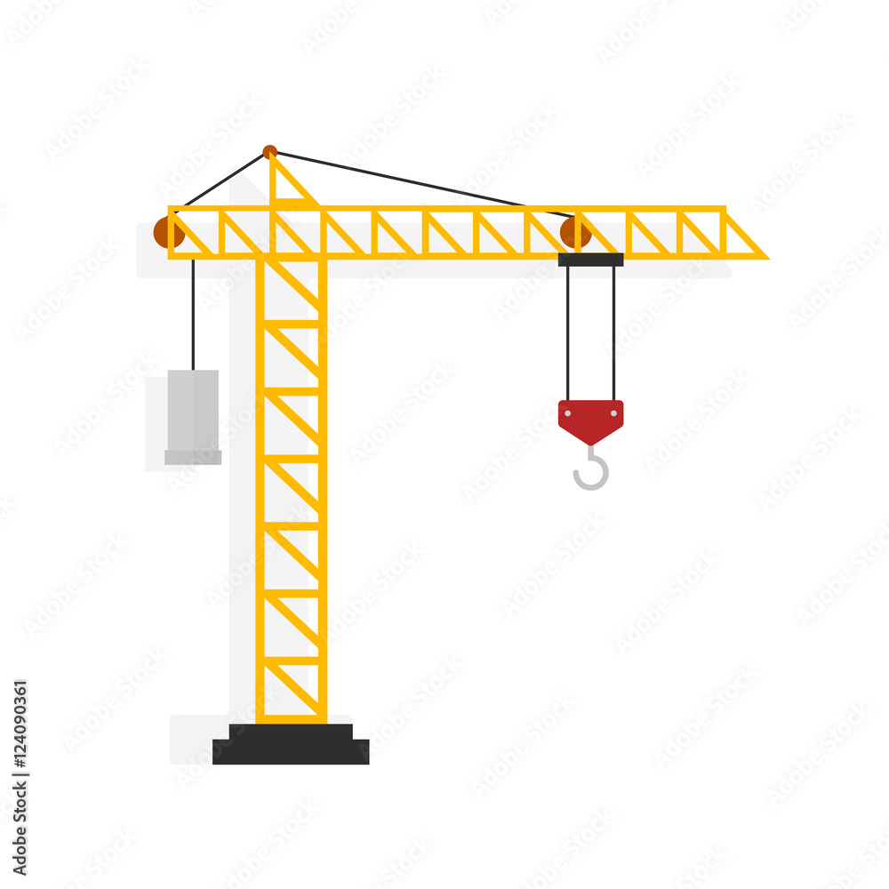 Wall mural crane vector illustration isolated on white background, flat cartoon crane machine