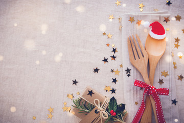 New Year eve 2022, Christmas food lunch, dinner table place setting, festive background