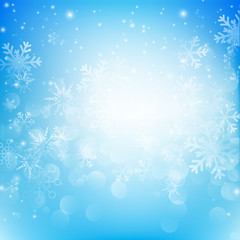 Snow fall with bokeh abstract blue background vector illustratio