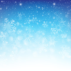 Naklejka na ściany i meble Snow fall with bokeh abstract blue background vector illustratio