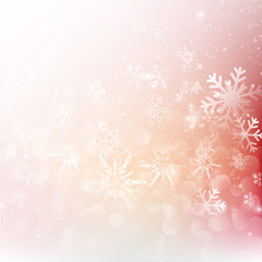 Snow fall with bokeh abstract red background vector illustration