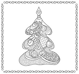 Christmas tree adult coloring page vector