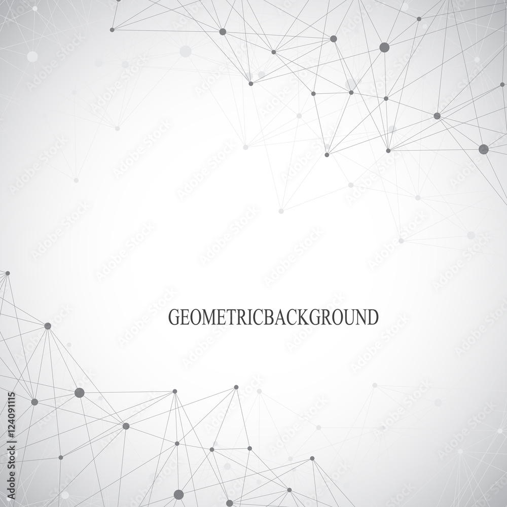 Aufkleber Graphic abstract background communication. Big data visualization. Perspective backdrop with connected lines and dots. Social networking. Illusion of depth. Vector illustration.