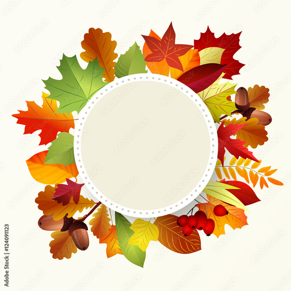 Wall mural Autumn colorful round frame of leaves.Vector.