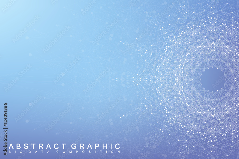 Poster Big data complex. Graphic abstract background communication. Perspective backdrop of depth. Minimal array with compounds lines and dots. Digital data visualization. Vector illustration.