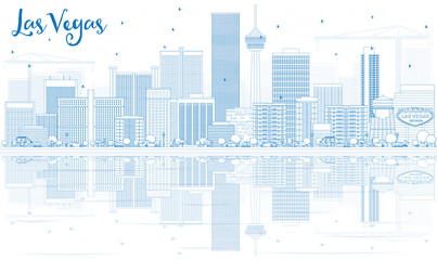 Outline Las Vegas Skyline with Blue Buildings and Reflections. © BooblGum