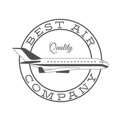 Best air company retro label in circle shape with airplane vector illustration
