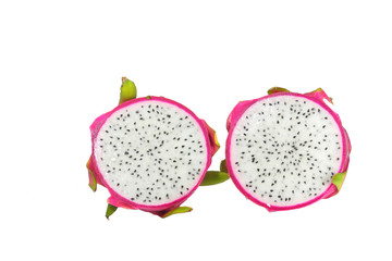 dragon Fruit cut half On a white background