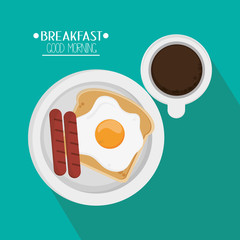 Coffee sausage egg and bread icon. Breakfast fresh product and market theme. Colorful design. Vector illustration