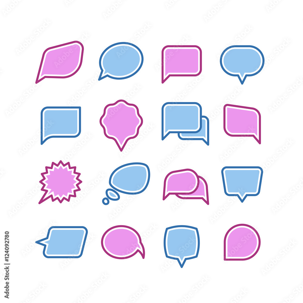 Sticker Speech bubbles, conversation, chat text dialogue icons vector set