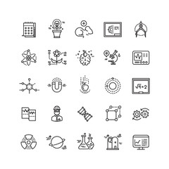 Science lab innovation chemical research thin line vector icons