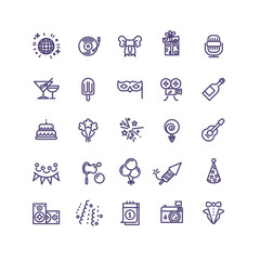 Birthday party celebration fun line vector icons